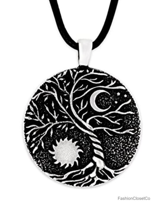 Jewelry - Tree of Life Pendant Necklace, Faux Leather Cord, Antique Silver Finish